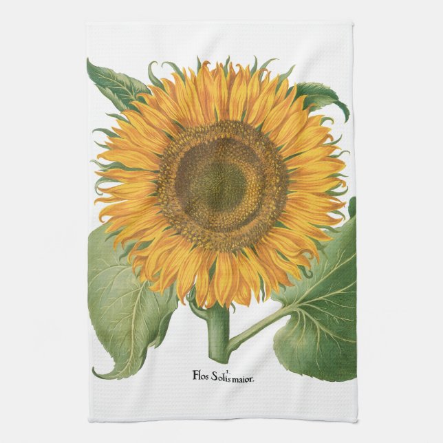 Vintage Sunflower Flower by Basilius Besler Tea Towel (Vertical)