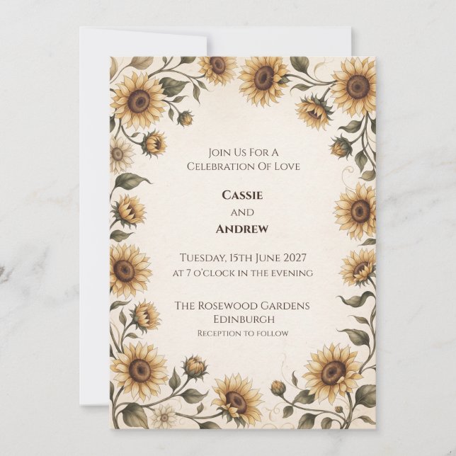 Vintage Sunflower Garden Wedding Invitation (Front)