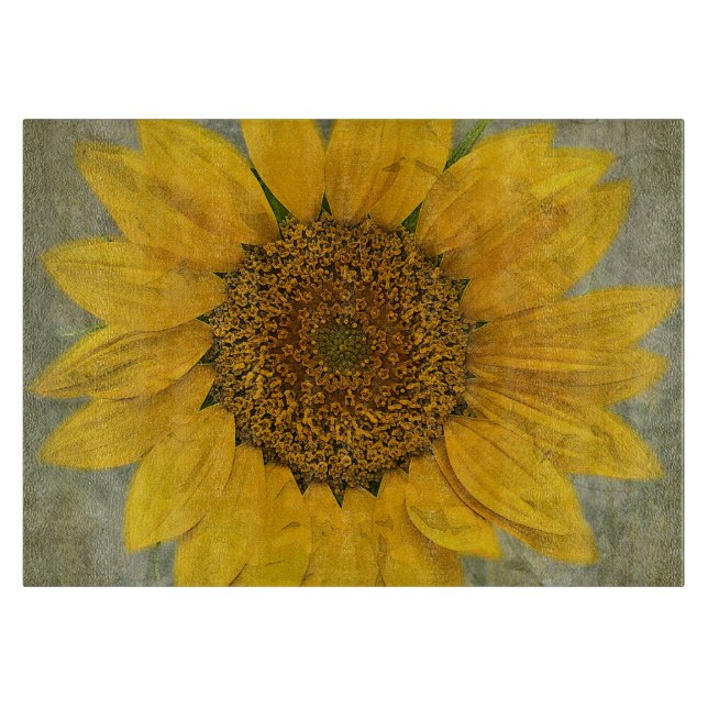 Vintage Sunflower Glass Cutting Board (Front)