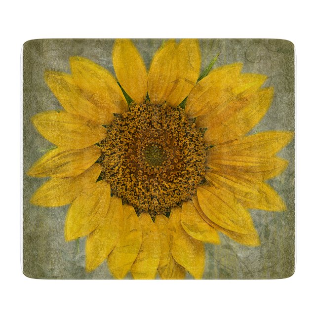 Vintage Sunflower Glass Cutting Board (Front)