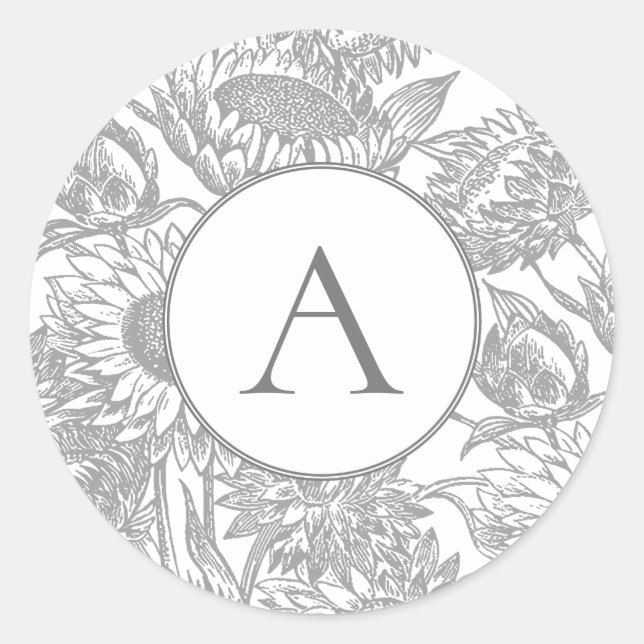 Vintage Sunflower Grey Classic Round Sticker (Front)