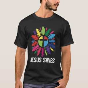 Vintage Sunflower Jesus Saves My God Lord Saviour T-Shirt