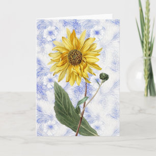 Vintage Sunflower on Pattern Art Note Card 1