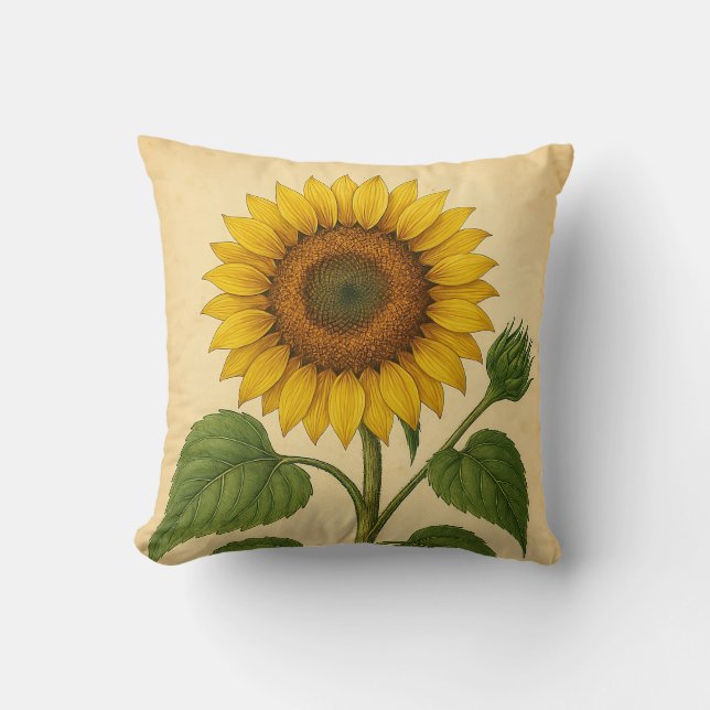 Vintage Sunflower on Weathered Paper Cushion (Front)