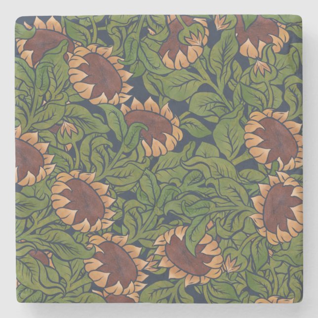 Vintage Sunflower Pattern Cute Sunflowers Art Stone Coaster (Front)