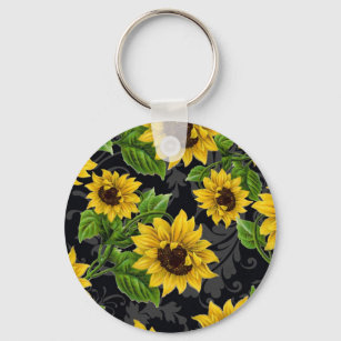 Vintage sunflower pattern key ring