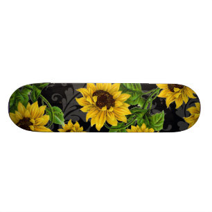 Vintage sunflower pattern skateboard