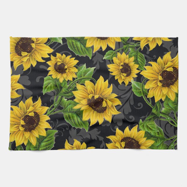Vintage sunflower pattern tea towel (Horizontal)