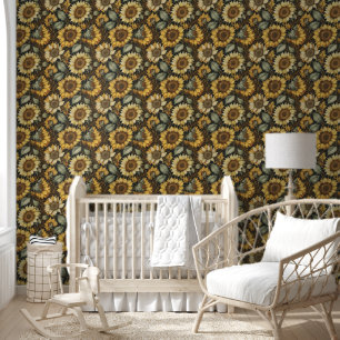 Vintage sunflower pattern wallpaper