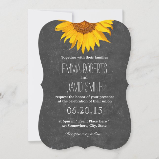 Vintage Sunflower Rustic Chalkboard Wedding Invitation (Front)