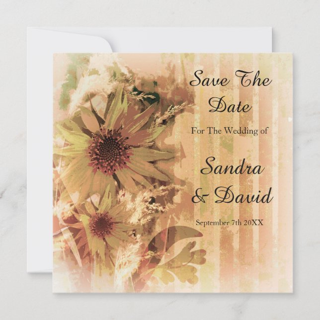 Vintage Sunflower Save The Date  Announcement (Front)