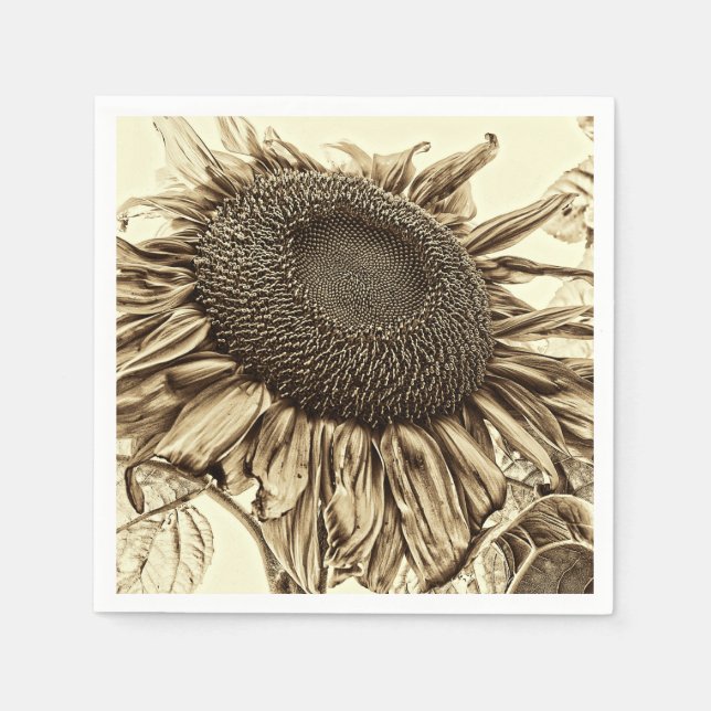 Vintage Sunflower Sepia Tone Old Style Decoupage Napkin (Front)