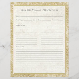 Vintage Sunflower Toile Tan Recipe Paper Sheet