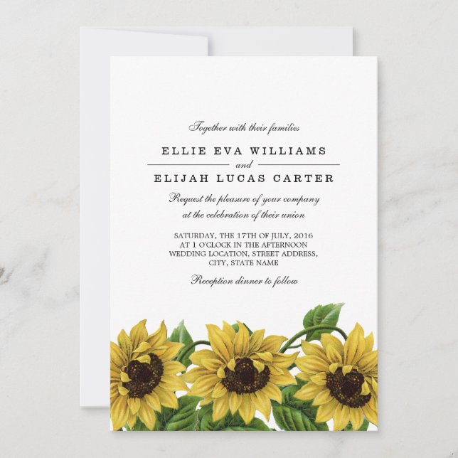 Vintage Sunflower Wedding Invitations (Front)