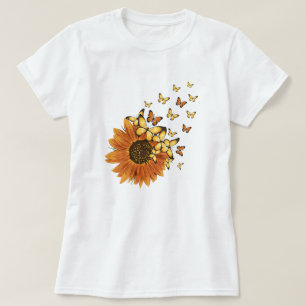 Vintage Sunflower Yellow Orange Butterfly Floral T-Shirt
