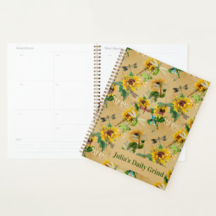 Vintage Sunflowers and Dragonflies 3 Ring Binder Planner