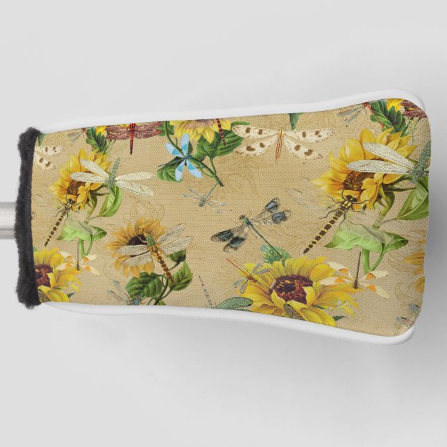 Vintage Sunflowers and Dragonflies  Golf Head Cover (Front)
