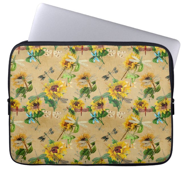 Vintage Sunflowers and Dragonflies  Laptop Sleeve (Front)