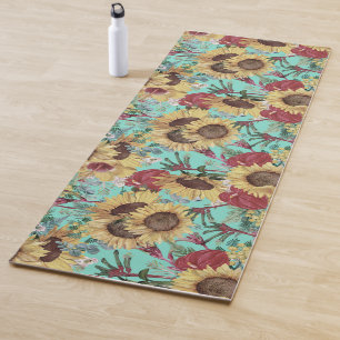 Vintage Sunflowers And Summer Tropical Wildflowers Yoga Mat