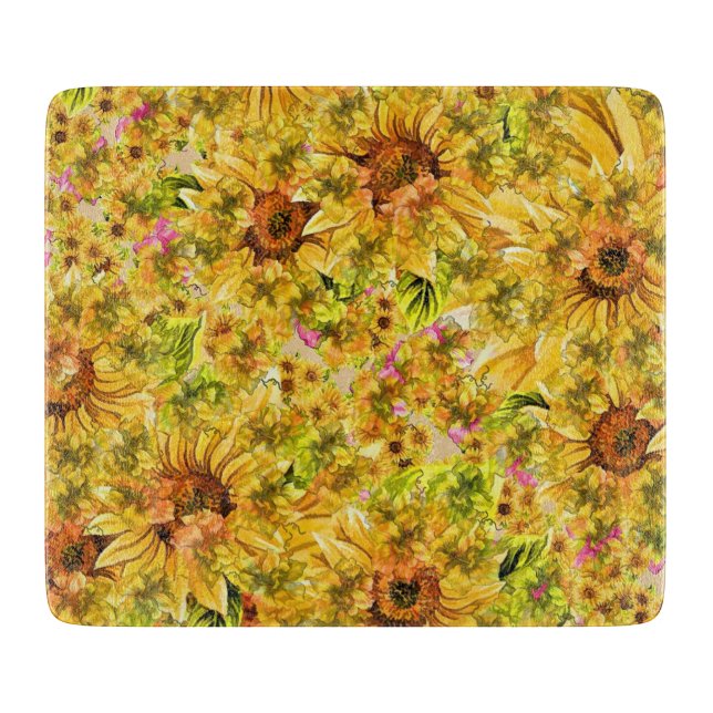 Vintage Sunflowers Art Cutting Board (Front)