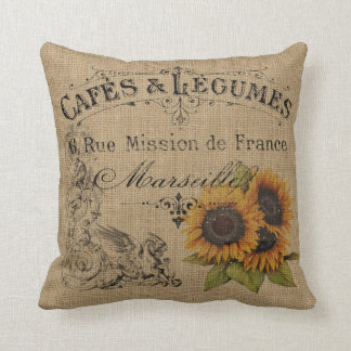 Vintage Sunflowers Burlap Cushion