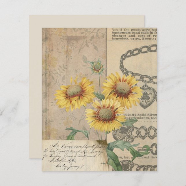 Vintage Sunflowers Collage Scrapbook Paper (Front/Back)