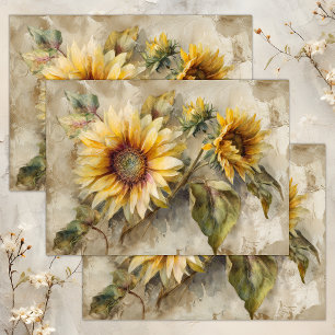 VINTAGE SUNFLOWERS FLORAL DECOUPAGE TISSUE PAPER