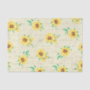 Vintage Sunflowers Floral with Script Vintage Tissue Paper