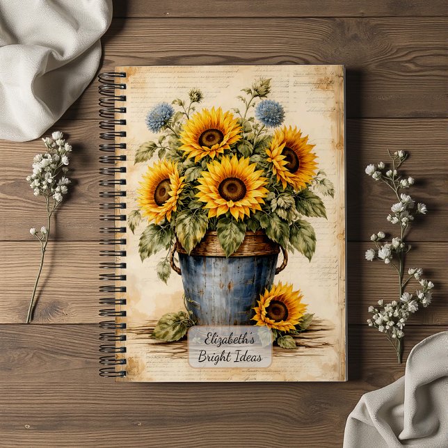 Vintage Sunflowers in Rustic Bucket Notebook (Creator Uploaded)