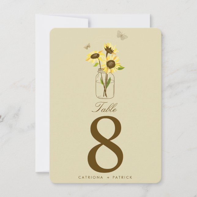 Vintage Sunflowers on Mason Jar Table Numbers Card (Front)