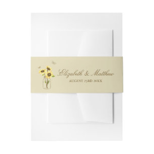 Vintage Sunflowers on Mason Jar Wedding Invitation Belly Band
