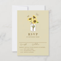 Vintage Sunflowers on Mason Jar Wedding RSVP Card