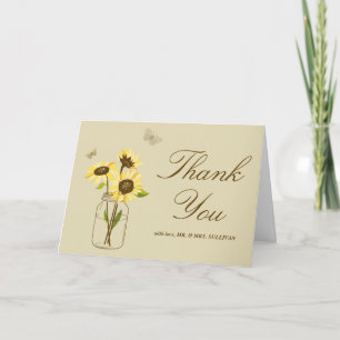 Vintage Sunflowers on Mason Jar Wedding Thank You Card