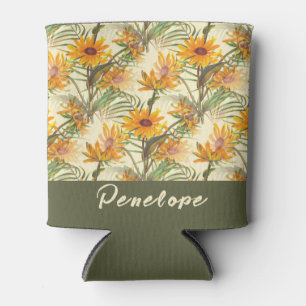 Vintage Sunflowers Pattern With Name Bridesmaid Can Cooler