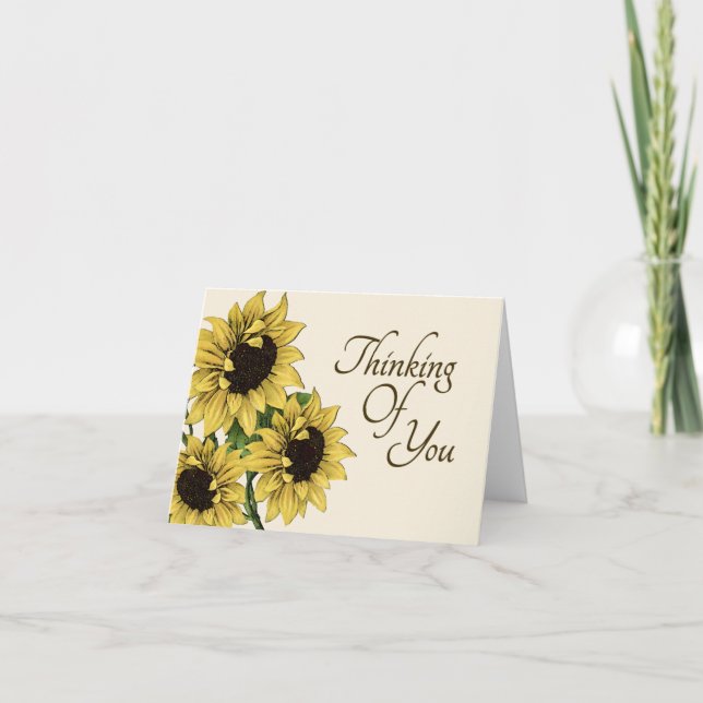 Vintage Sunflowers Thinking Of You Greeting Cards (Front)