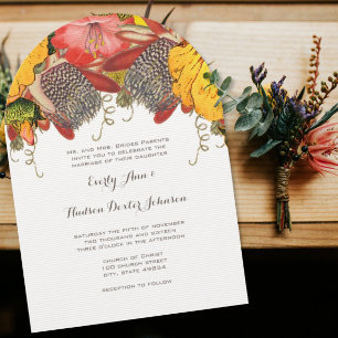 Vintage Sunny Yellow Elegance Red & Yellow Floral Invitation