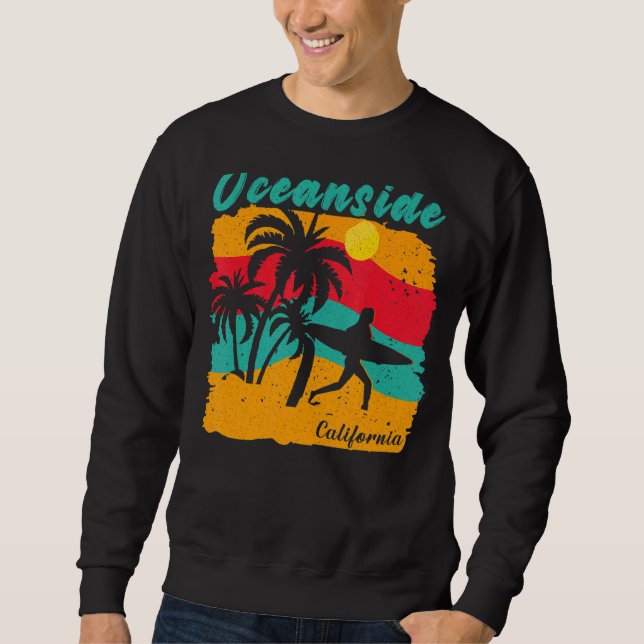 Vintage Sunset Beach Surfing Oceanside California Sweatshirt (Front)