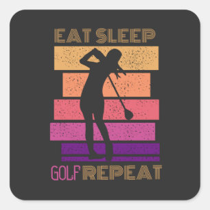 vintage sunset distressed eat sleep golf repeat square sticker