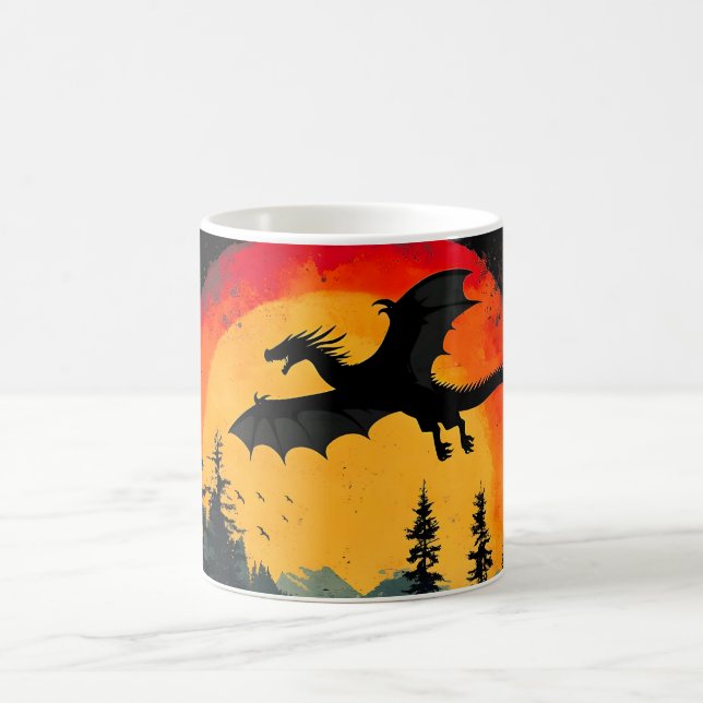 Vintage Sunset Forest Dragon Coffee Mug (Center)