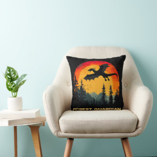 Vintage Sunset Forest Dragon Cushion