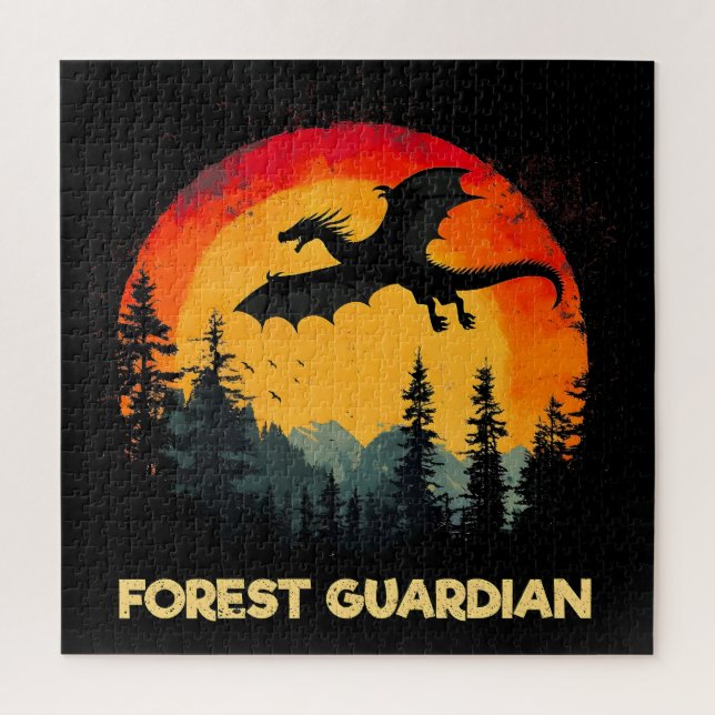 Vintage Sunset Forest Dragon Jigsaw Puzzle (Vertical)