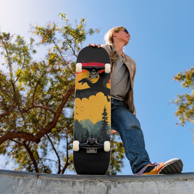 Vintage Sunset Forest Dragon Skateboard (Outdoor 1)