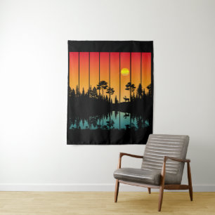 Vintage Sunset Forest Sunrise Scenery Tapestry