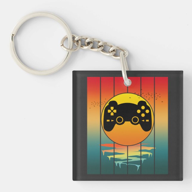 Vintage Sunset Gamer Gaming Computer Game Key Ring (Front)