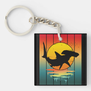 Vintage Sunset Hammerhead Shark  Key Ring