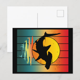 Vintage Sunset Hammerhead Shark Postcard