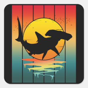 Vintage Sunset Hammerhead Shark  Square Sticker