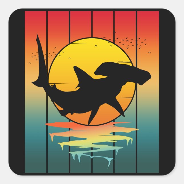 Vintage Sunset Hammerhead Shark  Square Sticker (Front)
