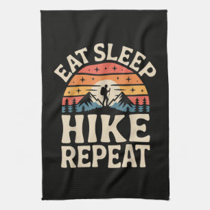Vintage Sunset Hiking - Mountain Adventure Tea Towel