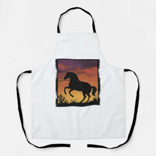 Vintage Sunset Horse Silhouette Western Engraving  Apron